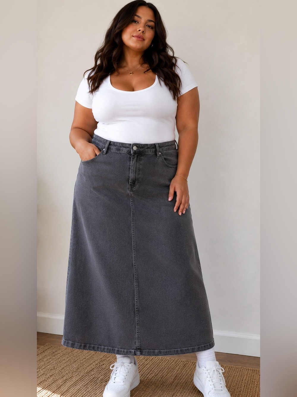 NWT NYDJ High-Waist Maxi Denim Skirt in Charcoal Gray size 28W